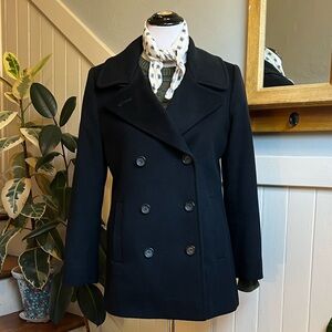 Fleurette Elegant Women's Double-Breasted Loro Piana Wool Pea Coat in Black